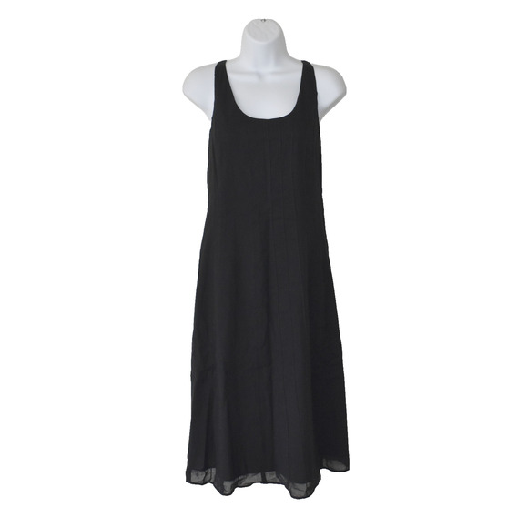 A6 Auth EILEEN FISHER Black Pintucked Cotton Voile Lined Sleeveless Dress Size L - Picture 1 of 4
